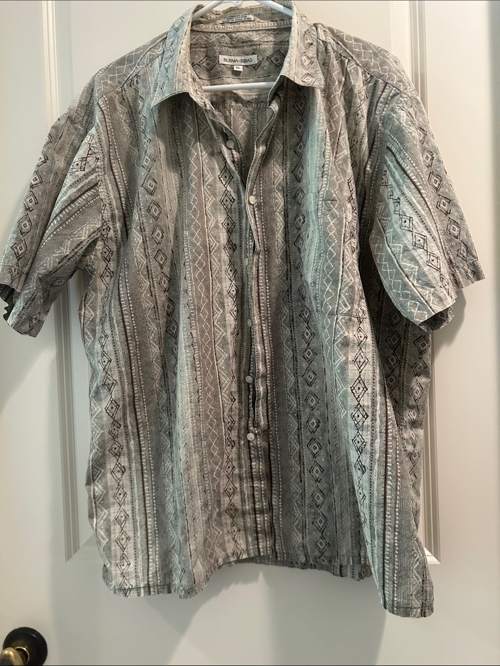 Burma Bibas Aztec Tribal Navajo inspired  Button Down Short Sleeve Shirt size XL